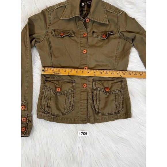 Element Military Shirt Shacket Women's XS Green Solid Long Pockets Twill Safari - Picture 4 of 10